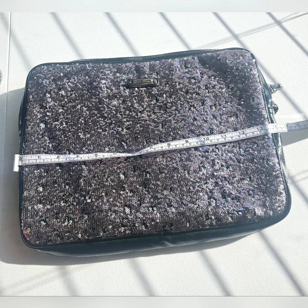 Nine west 13 1/2 inches silver gray sequins glittery sparkle laptop pouch bag